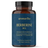 AROMAVITA Berberine HCL Rebersa – bouteille visible et emballage soigné, soutien métabolique potentiel.