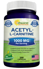 aSquared Nutrition Acetyl L-Carnitine, bouteille 200 capsules, énergie potentielle et clarté cognitive