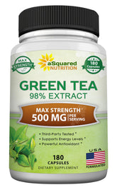 aSquared Nutrition Extrait de thé vert EGCG – bouteille 180 capsules, énergie durable.