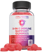 Atlantis Nutrition gommes immunité 8-en-1 en bouteille, soutien quotidien.