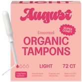 Tampons August Light, emballage pratique pour trois boîtes et déplacement facile.