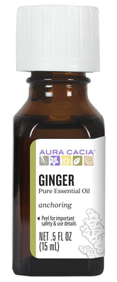 Aura Cacia huile essentielle gingembre dans bouteille, parfum épicé et réconfortant.