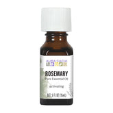Huile essentielle Aura Cacia romarin en bouteille pour aromathérapie et soins.