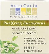 Aura Cacia tablettes douche eucalyptus, parfum vivifiant pour une douche rafraîchissante.