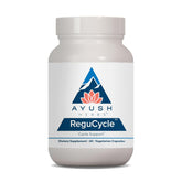 Ayush Herbs Regu-Cycle capsules — soutien hormonal tout au long du cycle.