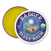 Baume Badger dans un pot, parfum lavande et bergamote favorisant la détente nocturne.
