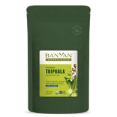 Banyan Botanicals Triphala poudre bio, bouteille, favorise une digestion équilibrée naturellement.
