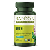 Tulsi Banyan Botanicals – boîte de comprimés pratique pour le bien-être quotidien.