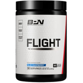 Flight Pre Workout Bare Performance Nutrition: bouteille framboise bleue, énergie soutenue.