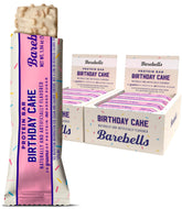 Barre Barebells gâteau-anniversaire en emballage, snack pratique à emporter.