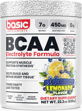 Basic Supplements BCAA poudre 7g, dose précise pour récupération musculaire potentielle.
