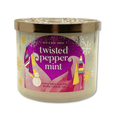 Bougie Bath & Body Works Twisted Peppermint vue avant, parfum puissant qui remplit l'espace