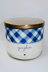 Bougie Bath & Body Works Gingham, 3 meches, jarre 14,5 oz pour ambiance chaleureuse.