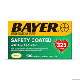 Bayer Aspirine 325 mg caplets enrobés, emballage double-boîtes, pratique pour le quotidien.