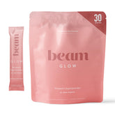 Beam Glow – bouteille close-up montrant le soutien hormonal quotidien
