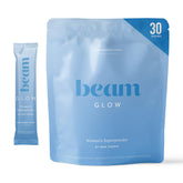 Beam Glow — bouteille-poudre montrant le conditionnement et l’usage potentiel.