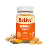 BeLive Turmeric Gummies: bouteille colorée avec saveur tropicale, soutien potentiel à la mobilité et à la peau.