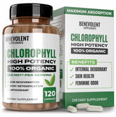 Capsules Benevolent Chlorophylle 350 mg, vue produit, énergie potentielle et vitalité quotidienne.
