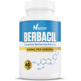 Berbacil Berberine : bouteille ouverte illustrant la formule complète pour absorption optimale.