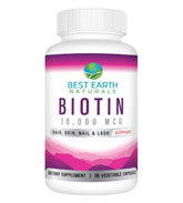 Biotine Best Earth Naturals 10000mcg – bouteille pour cheveux sains et ongles forts.