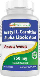 Best Naturals Acétyl L-Carnitine en bouteille, soutien potentiel au métabolisme et énergie.