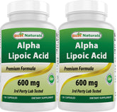 Best Naturals ALA 600 mg capsules, soutien potentiel au métabolisme des nutriments et routine quotidienne