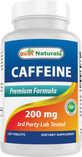 Best Naturals Caféine 200 mg – bouteille avec 120 comprimés, énergie rapide possible