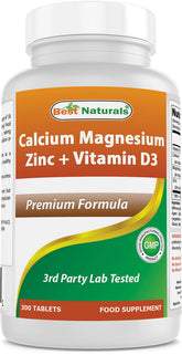 Best Naturals Calcium Magnésium Zinc D3 – bouteille-300-tablettes : soutien des os et énergie naturelle