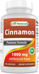 Best Naturals Cannelle — bouteille avec 180 capsules, pratique pour une routine quotidienne.