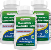 Best Naturals Glucosamine-Chondroïtine-MSM: bouteille montrant le produit et son utilisation potentielle pour les articulations