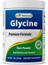 Best Naturals Glycine en poudre dans une bouteille 1 lb prête à l’emploi.