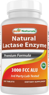 Best Naturals Lactase 3000 FCC – Bouteille avec comprimés faciles à prendre.