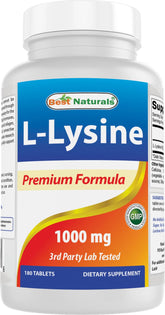 Best Naturals L-Lysine 1000 mg – bouteille de comprimés prête à l'emploi