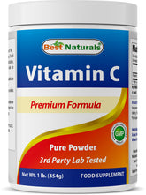 Best Naturals poudre vitamine C en bouteille, soutien potentiel au système immunitaire et énergie.