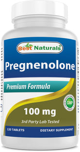 Best Naturals Pregnenolone: comprimés 100 mg en bouteille, utilisation quotidienne simplifiée.