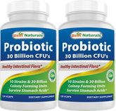 Best Naturals Probiotique, boîte et gélules, 10 souches, 30 milliards CFU, utilisation quotidienne.