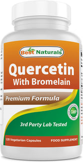 Best Naturals Quercétine bromélaïne – bouteille de gélules végétales, dosage pratique.