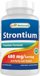 Best Naturals Strontium, bouteille 90 capsules, soutien potentiel de la densité osseuse.