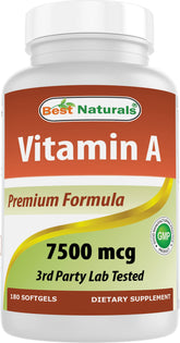 Best Naturals Vitamine A 25000 UI – bouteille et gélules.