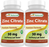 Best Naturals Zinc 30 mg, comprimé zinc citrate, soutien potentiel du système immunitaire.