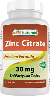 Best Naturals Zinc citrate 30 mg - tablettes et emballage, pratique pour l'usage quotidien.