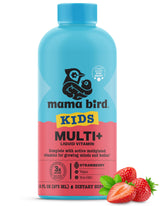 Mama Bird Best Nest Wellness — bouteille liquide fraise, facilité d'administration pour enfants.