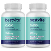 Bouteille BESTVITE CoQ10 100 mg avec capsules, soutien potentiel à l'énergie.