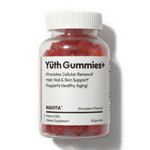Gélules BIGVITA Yüth Gummies dans la bouteille, soutien potentiel du renouvellement cellulaire.