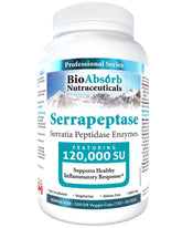 Bio Absorb Serrapeptase – bouteille et étiquette, absorption améliorée grâce à DRcaps.
