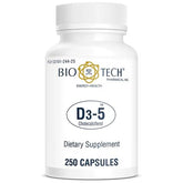Bio-Tech Pharmacal D3-5 capsules 5000 UI pour le soutien osseux et l'immunité.