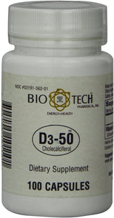 Bio-Tech Pharmacal D3-50, bouteille de gélules; soutien potentiel des os