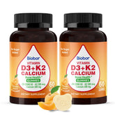 Biobor gommes D3 K2 Calcium – étiquette du produit affichant les ingrédients et le soutien osseux.