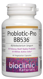Bioclinic Naturals Probiotic Pro BB536 – bouteille montrant une dose quotidienne possible.