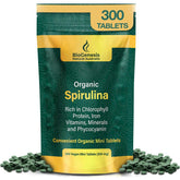 Biogenesis Spiruline mini-tablettes dans l’emboîtage, énergie naturelle prête à consommer.
